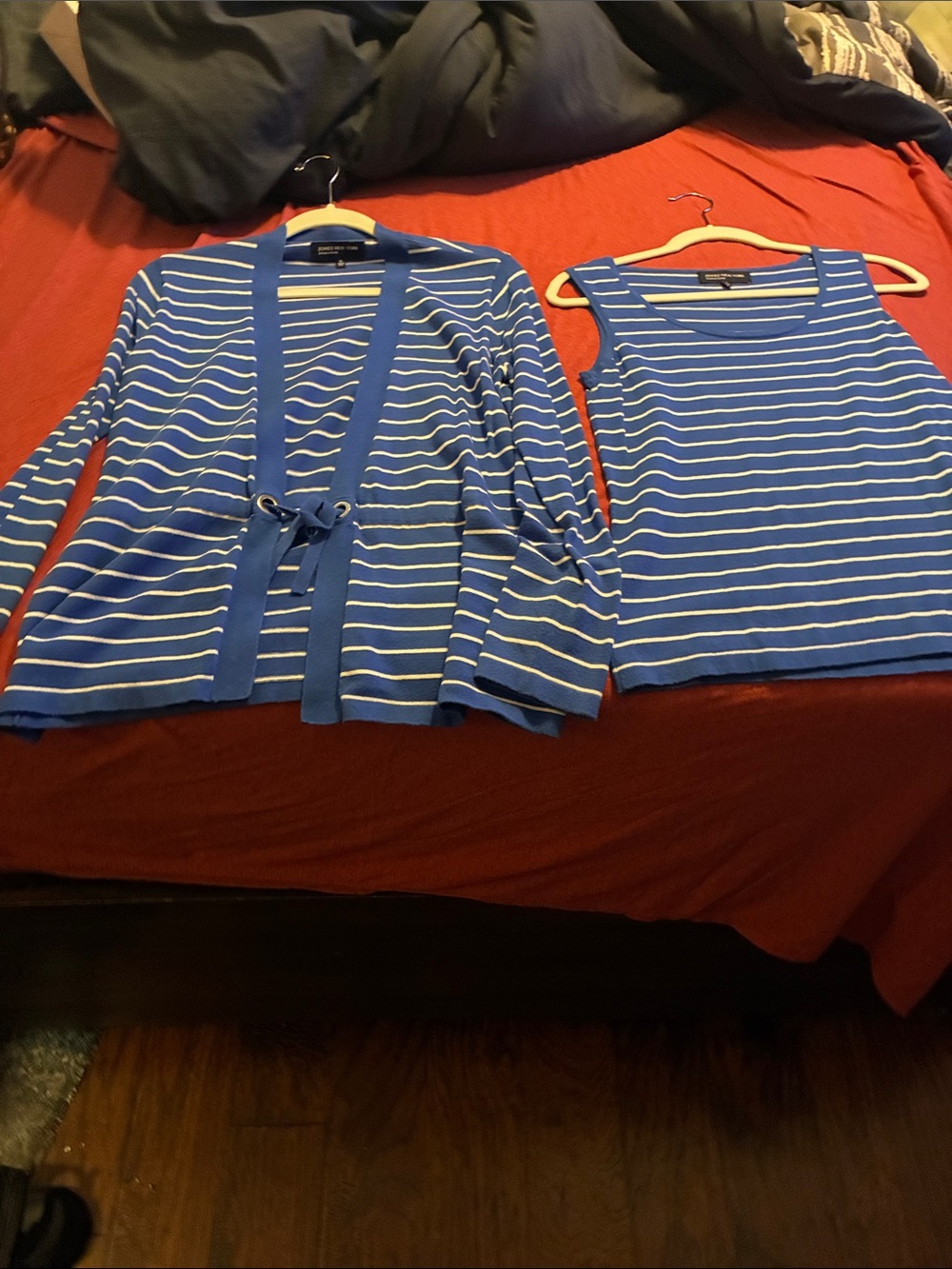 Jones New York Blue and White Striped Cardigan & Tank Set